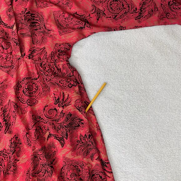 On The Rocks Vintage Dress Women's 11/12 Red Black Gold Floral Print 80s Pockets - Picture 5 of 15